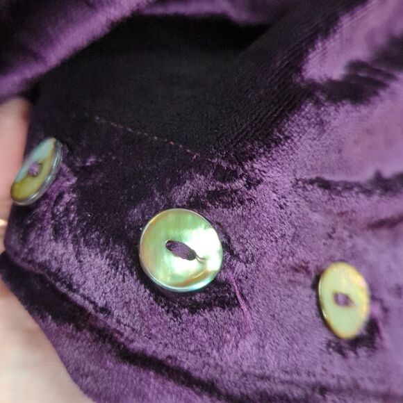 Vintage 90s Purple Velvet Maxi-Skirt, Shell Buttons on Back Slit TSD Collection - Picture 5 of 8